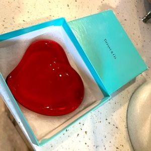 Tiffany & Co Red Crystal Heart Paperweight. Signed and New!